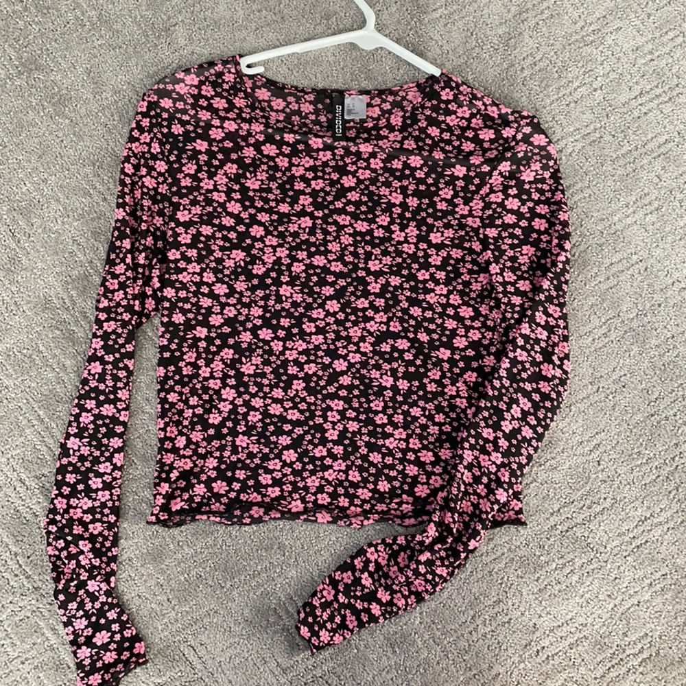 H&M cropped mesh floral top